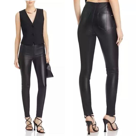 Rag & Bone Nina Pull-On Skinny Legging Pant Black Faux Leather XXS NEW - Picture 3 of 9